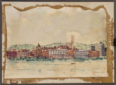 400x296 Vintage Watercolor Painting Heinz Ketchup Factory Pittsburgh 1952 - Ketchup Painting