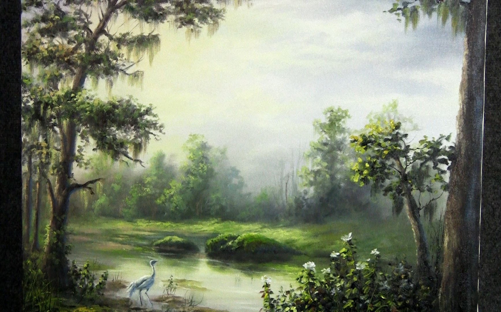 1735x1080 Oil Painting Sunlight On The Swamp - Kevin Hill Oil Painting