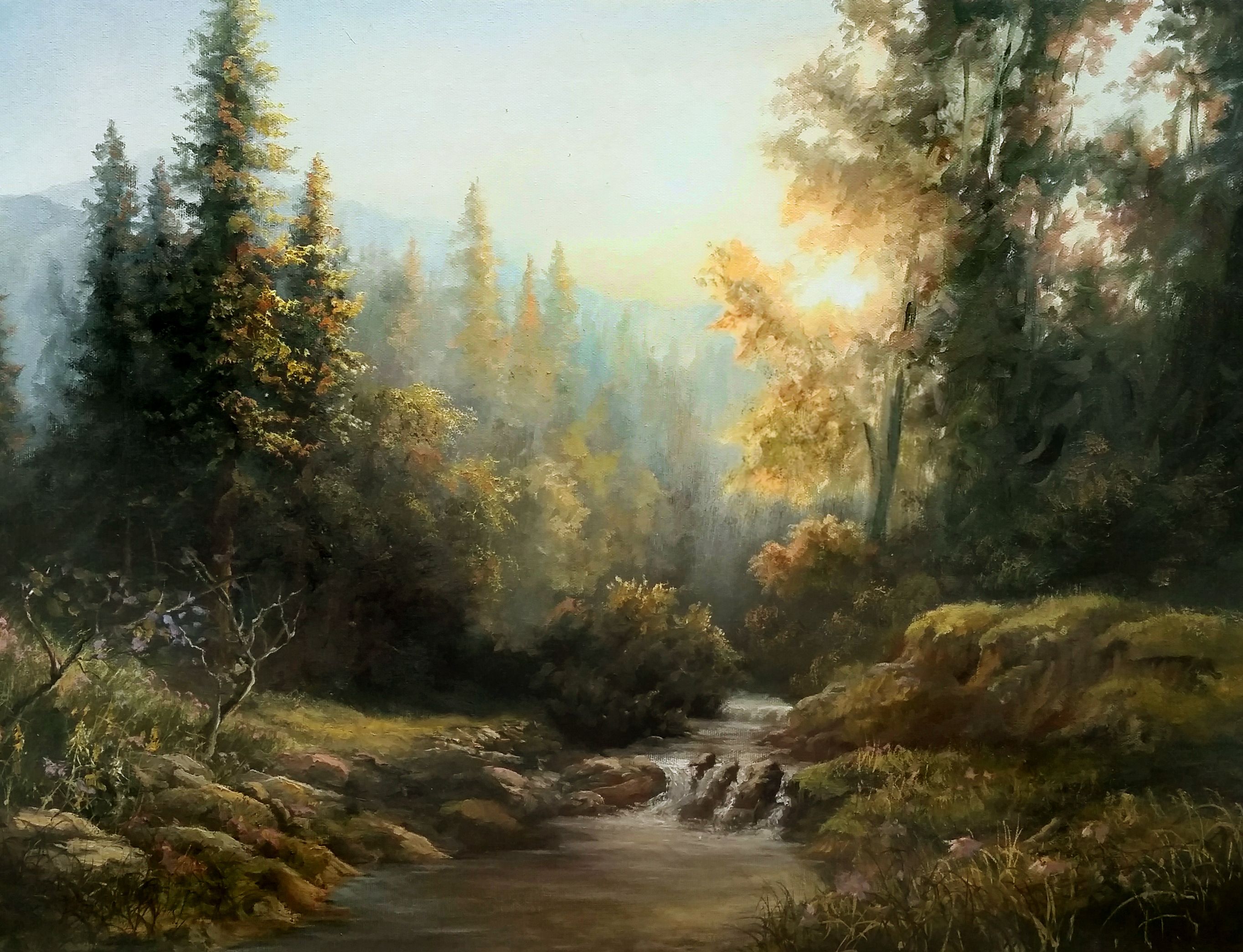 2727x2089 Forest Sunlight Oil Painting By Kevin Hill Watch Short Oil - Kevin Hill Oil Painting