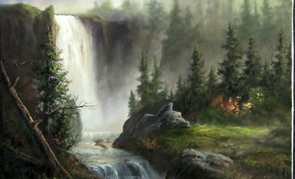 1200x731 Landscape Oil Painting Cascading Waterfall Paint With Kevin - Kevin Hill Oil Painting