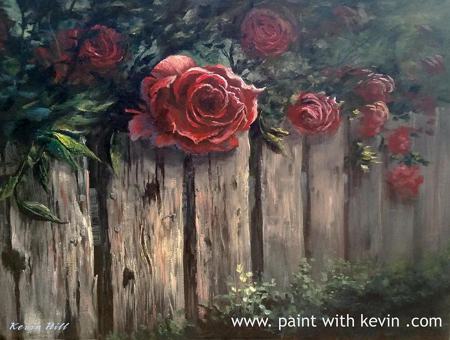 900x680 Roses Over The Fence Painting By Kevin Hill - Kevin Hill Painting