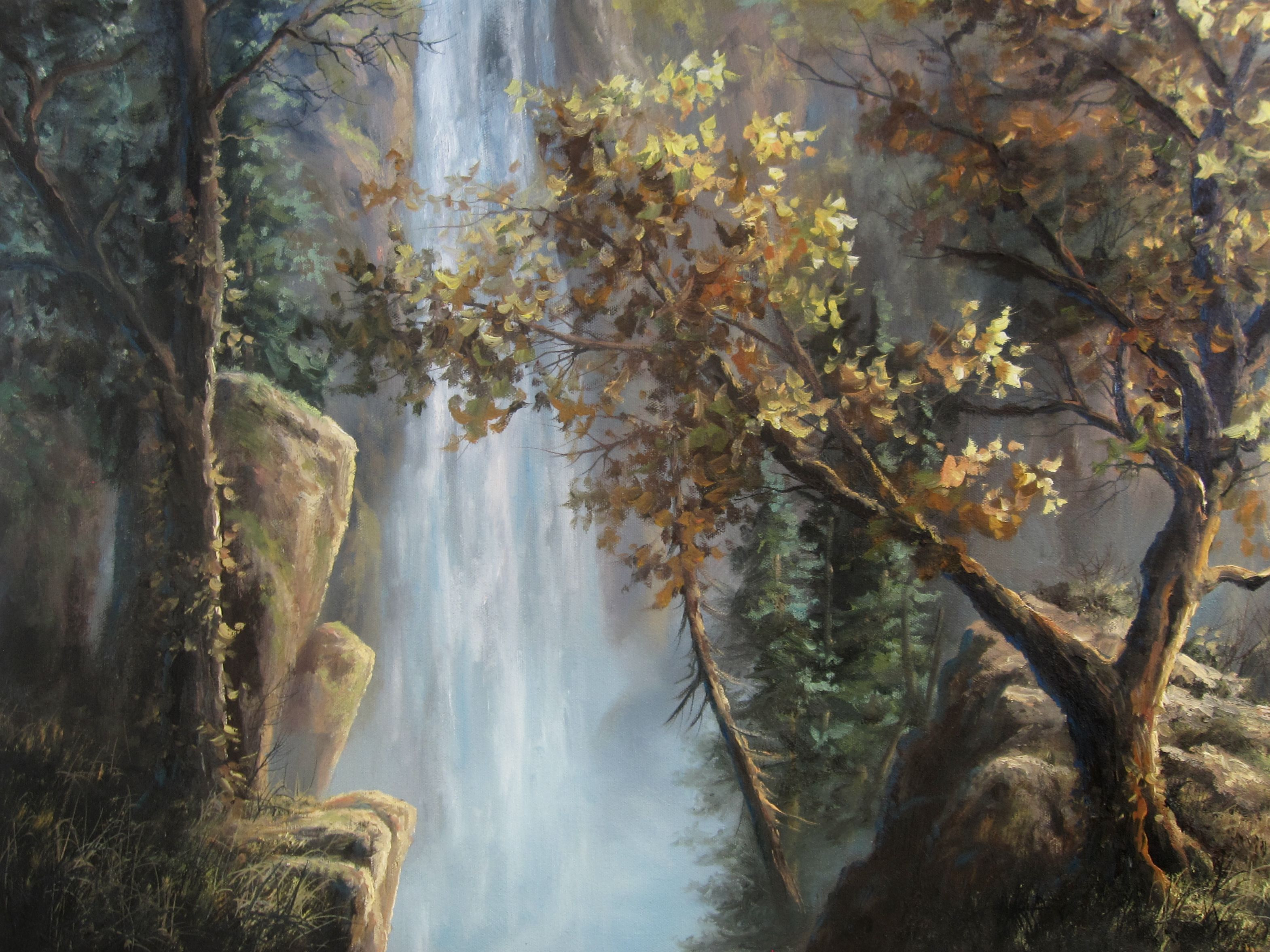 3140x2353 Youtube Oil Painting Lessons Beautiful Autumn Waterfall Oil - Kevin Painting