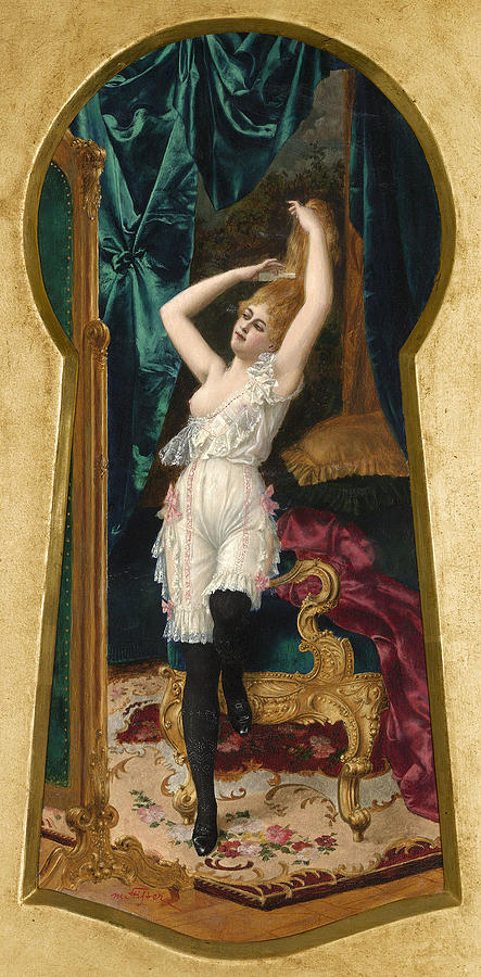 443x900 Through The Keyhole 4 Painting By Hans Zatzka - Keyhole Painting