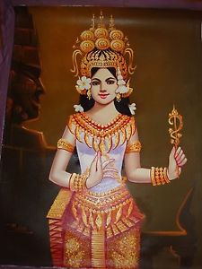 225x300 Elegant Cambodian Khmer Apsara Dancer Oil Painting 23.5 X 31 - Khmer Apsara Painting