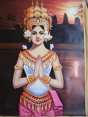 300x400 Lovely Cambodian Khmer Apsara Dancer Oil Painting 23 X 31 A19 - Khmer Apsara Painting