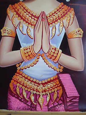 300x400 Lovely Cambodian Khmer Apsara Dancer Oil Painting 23.5 X 31.5 - Khmer Apsara Painting