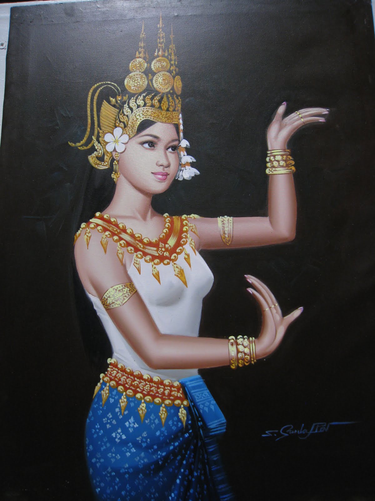 1200x1600 Asian Art Paintings Original Oil Painting Of Apsara Dancer - Khmer Apsara Painting
