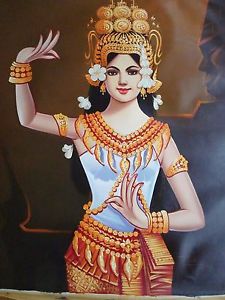 225x300 Beautiful Cambodian Khmer Apsara Dancer Oil Painting 23.5 X - Khmer Apsara Painting