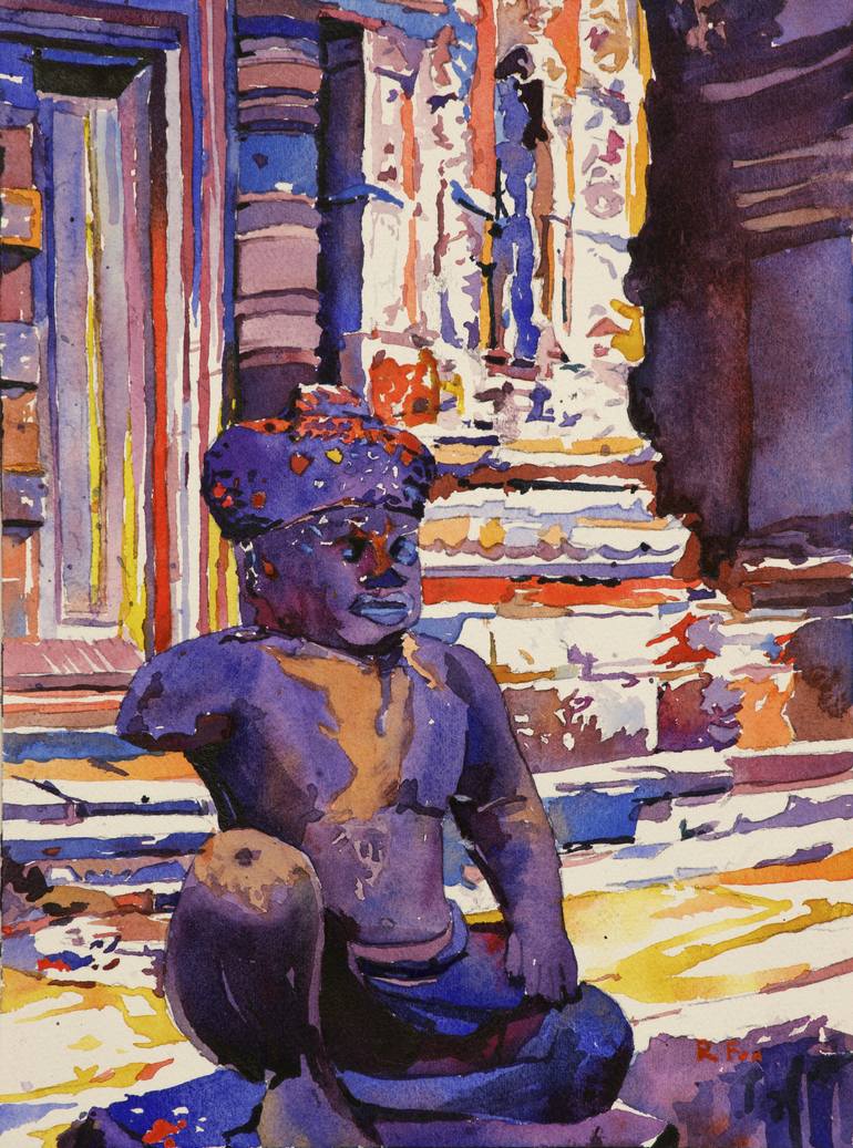 770x1037 Saatchi Art Watercolor Painting Of Statue - Khmer Painting