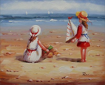 400x323 Framed Quality Hand Painted Oil Painting, Kids Playing On Beach - Kids Playing With Painting