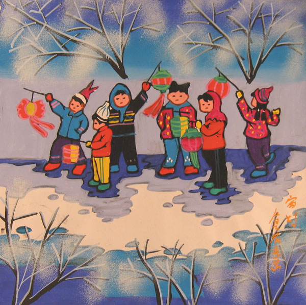 600x598 Kids Playing Lanterns - Kids Playing With Painting