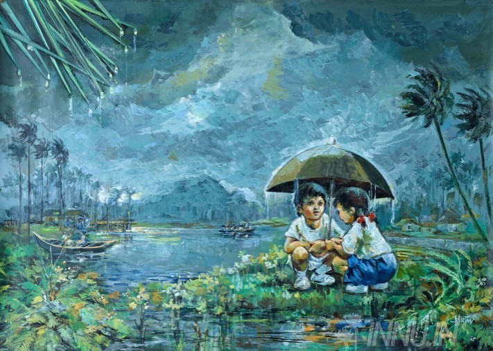 711x507 Art Prints Unknown Artist Kids Playing In Rain Buy Art Print India - Kids Playing With Painting