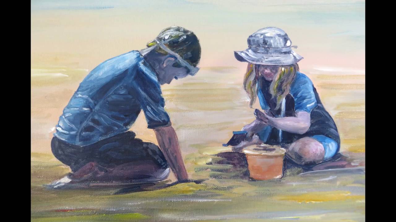 1280x720 Kids Playing On The Beach Acrylic Painting By Tut Blumental - Kids Playing With Painting