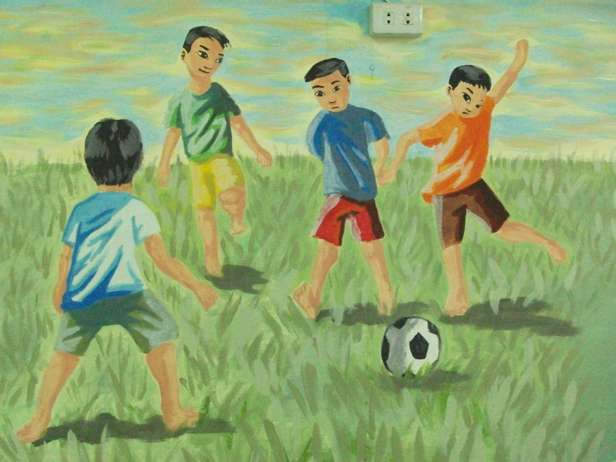 900x675 Kids Playing Soccer Football By Vinnie1982 - Kids Playing With Painting