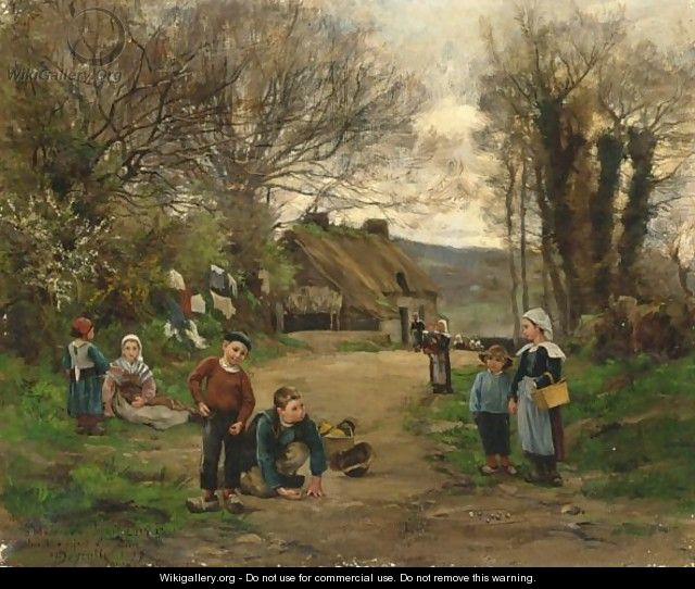 640x542 Children Playing Of Marbles On A Sunny Day, Brittany - Kids Playing With Painting