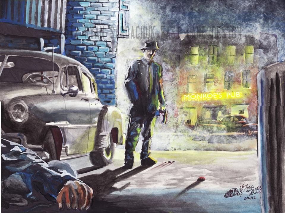 960x720 The Alley Killer (50s Film Noir Inspired Painting) By - Killer Painting