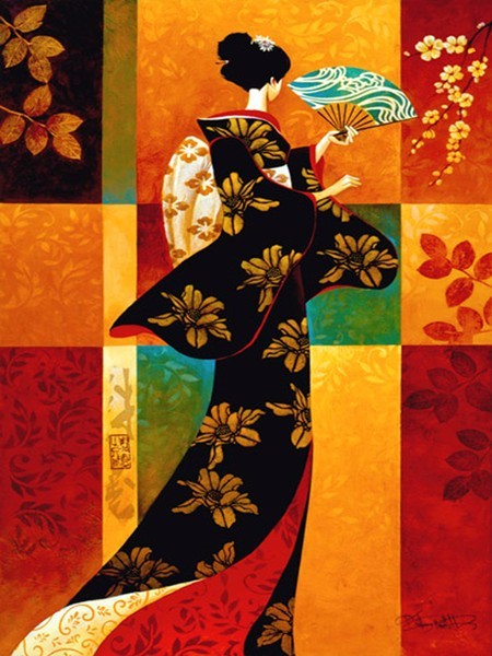 450x600 New 5d Diamond Painting Cross Stitch Japanese Kimono Woman Round - Kimono Painting