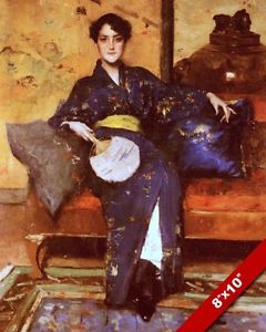 240x300 Young Beautiful Woman Lady Blue Japanese Kimono Painting Art Real - Kimono Painting