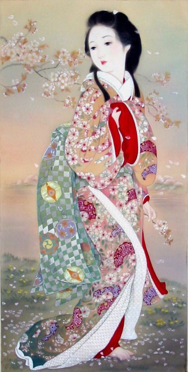 379x750 Historic Japanese Painting Of Kimono - Kimono Painting