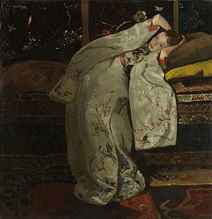 300x310 Girl In A White Kimono - Kimono Painting