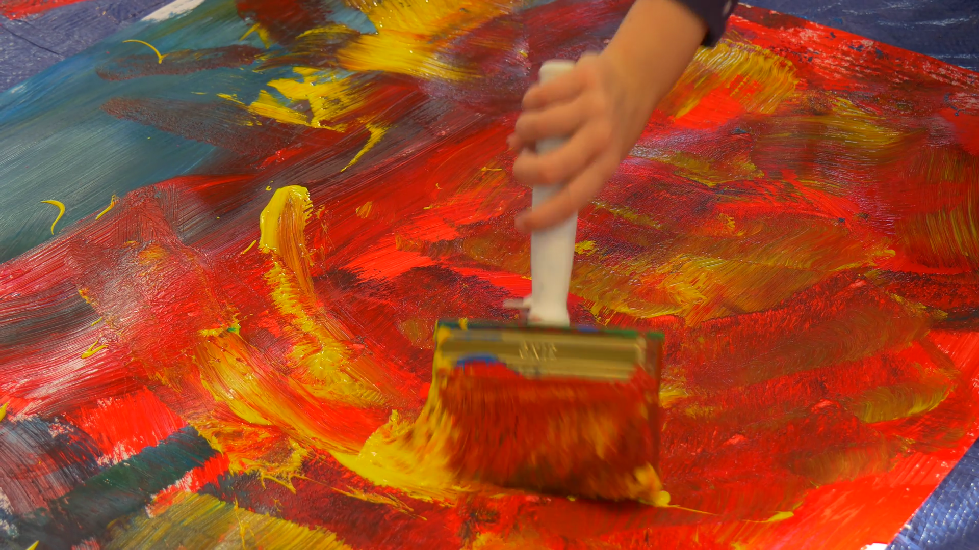 1920x1080 Kid Is Painting With Big Brush Colorful Picture Brushstrokes - Kindergarten Painting