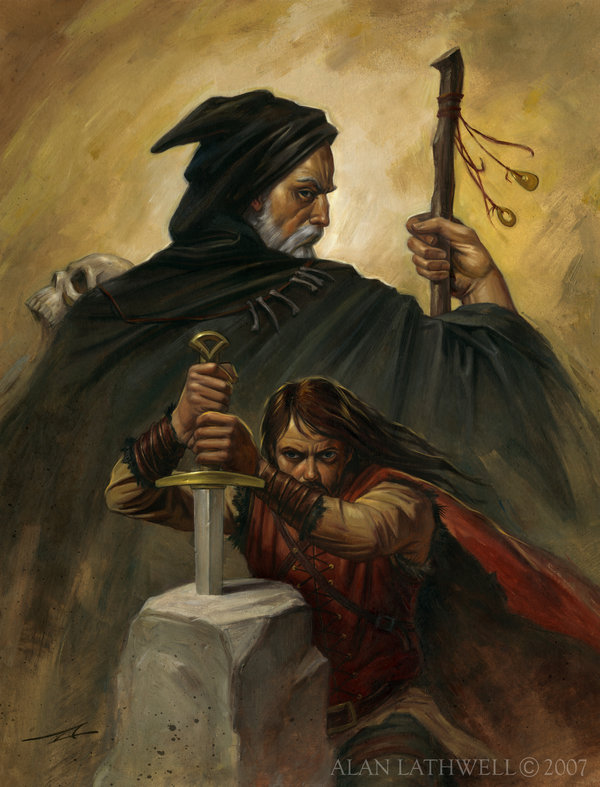 600x787 Merlin And Arthur By Alanlathwell - King Arthur Painting