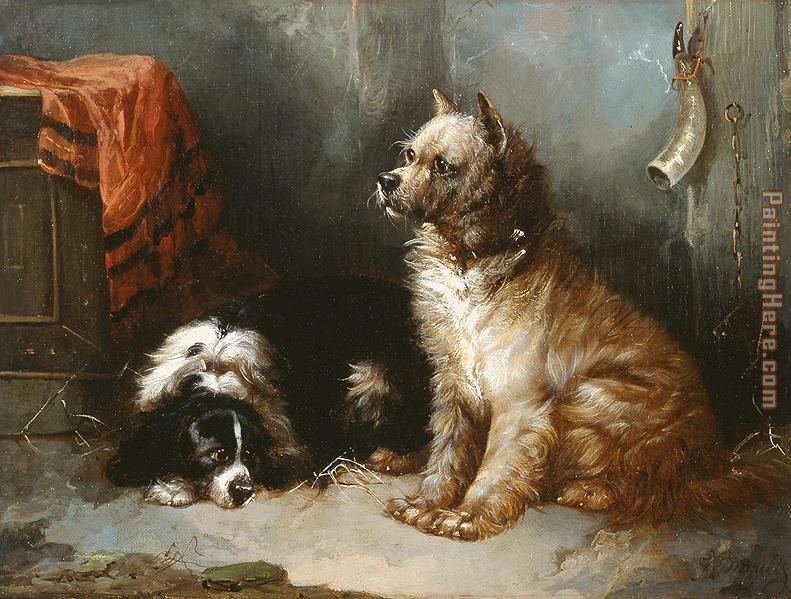 791x599 George Armfield A Terrier And A King Charles Spaniel Painting - King Charles Spaniel Painting
