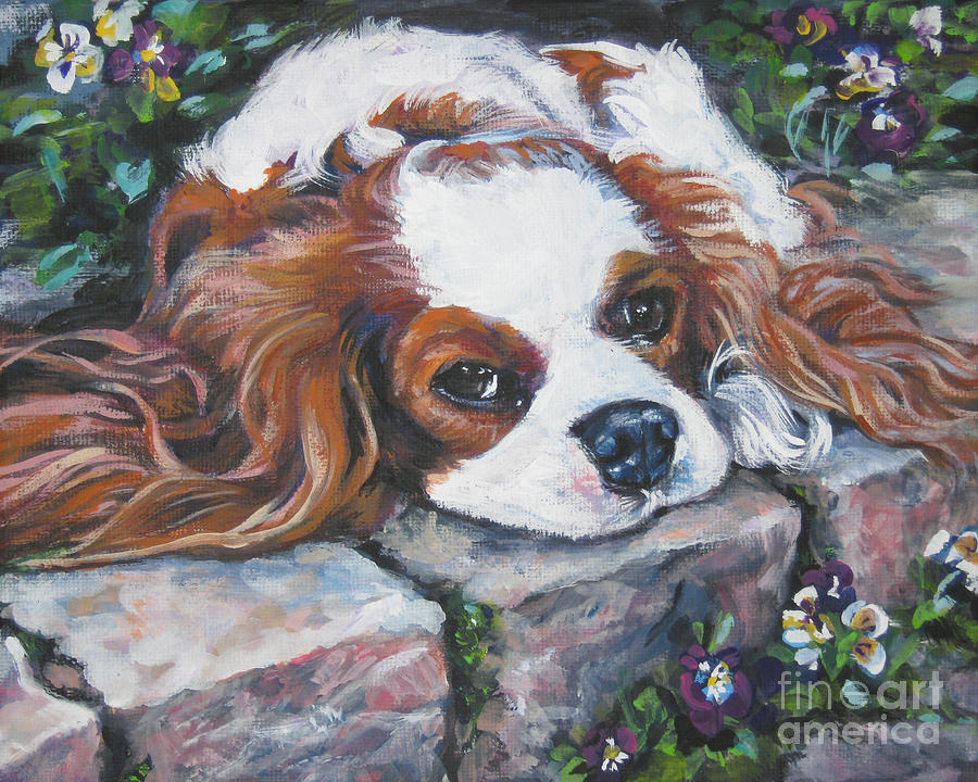 900x720 Cavalier King Charles Spaniel In The Pansies Painting By Lee Ann - King Charles Spaniel Painting