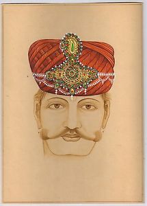 215x300 Rajasthan Miniature King Painting Turban Man Gold Work Water Color - King Crown Painting