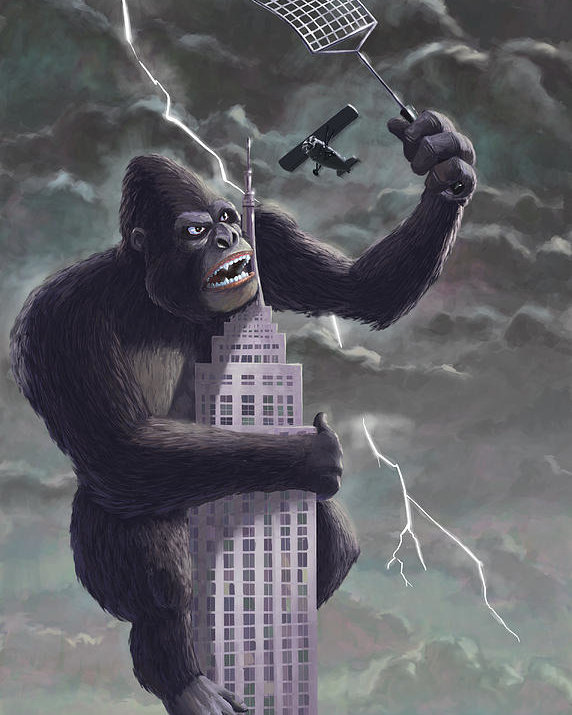 572x715 King Kong Plane Swatter Poster By Martin Davey - King Kong Painting