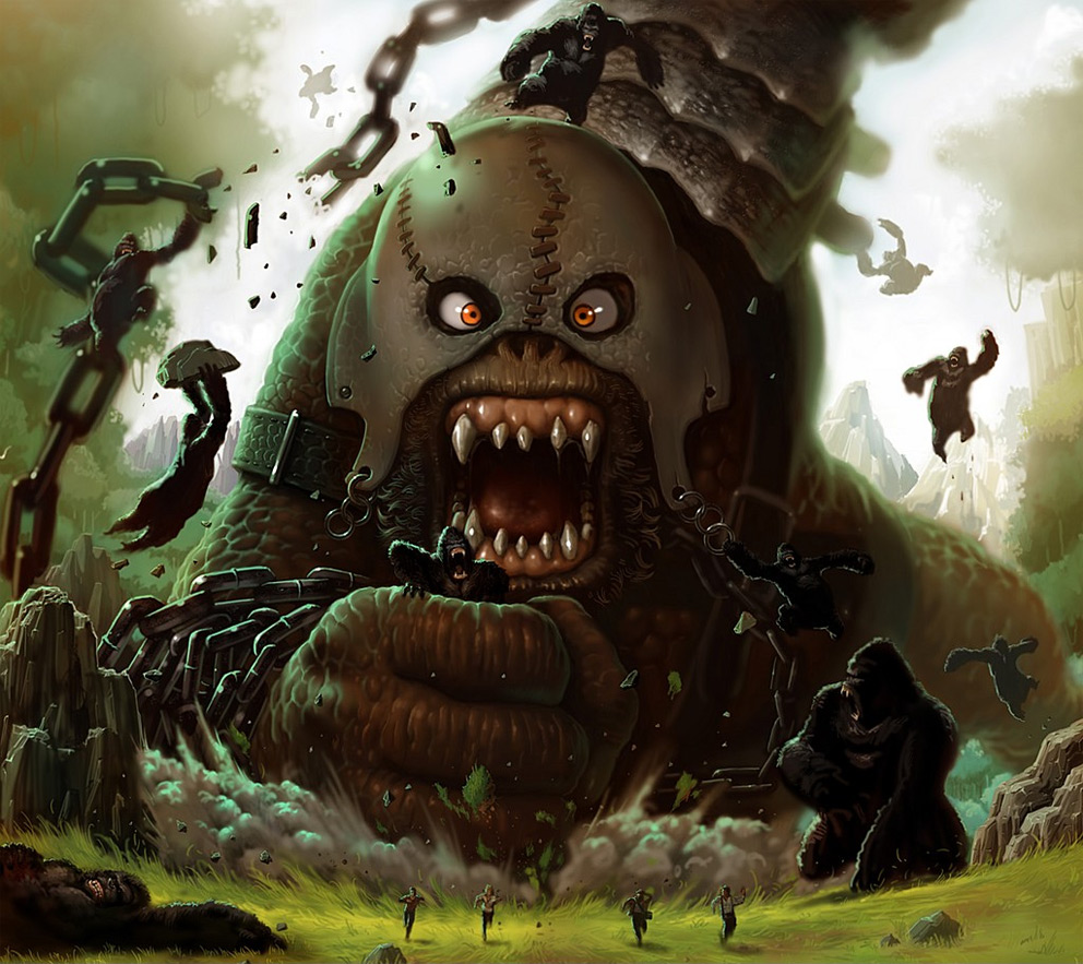 992x883 Kingkong Vs Troll Art - King Kong Painting