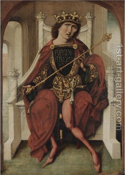 428x599 Portrait Of A King, Seated Full Length On A Marble Throne, - King On Throne Painting