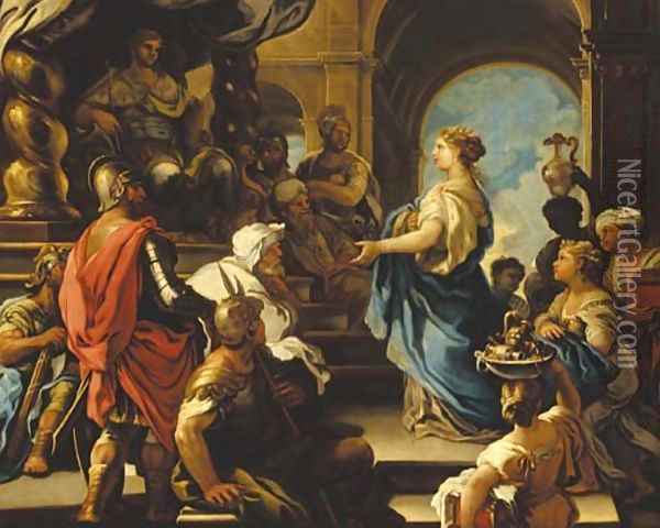 600x480 The Queen Of Sheba Offering Gifts To King Solomon Oil Painting - King Solomon Painting