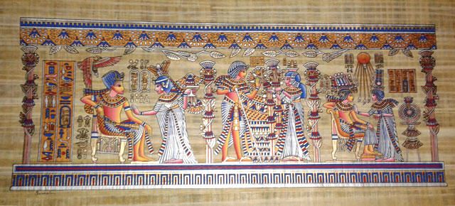 640x290 Papyrus Painting Marriage Ceremony Of King Tut - King Tut Painting