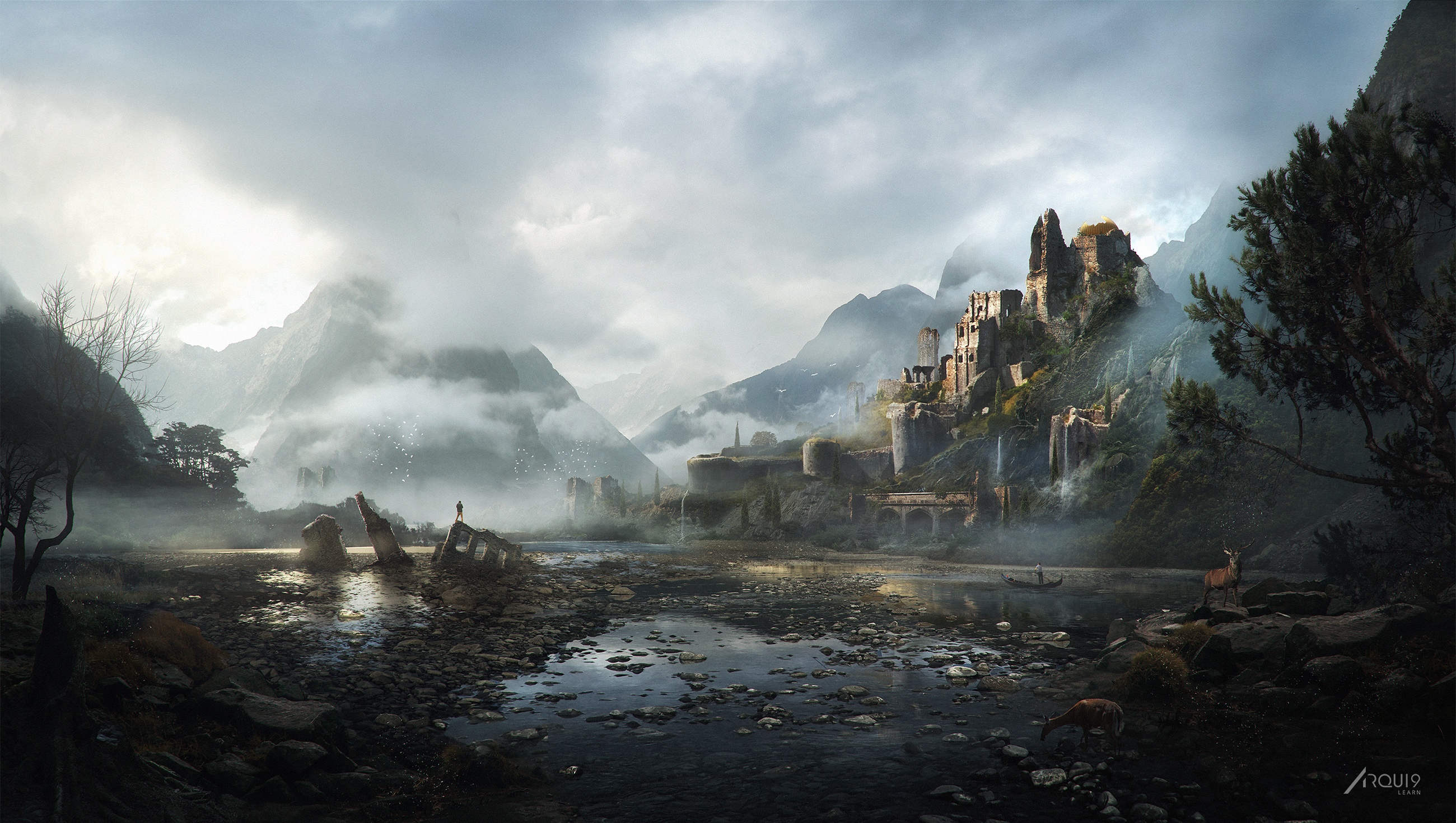 2600x1471 Castle On The Hill Matte Painting - Kingdom Painting
