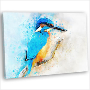300x300 Kingfisher Watercolour Painting Canvas Print Framed Animal Wall - Kingfisher Painting