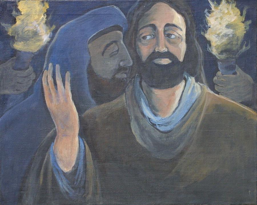 900x717 Judas' Kiss Painting By Ann Lukesh - Kiss Of Judas Painting