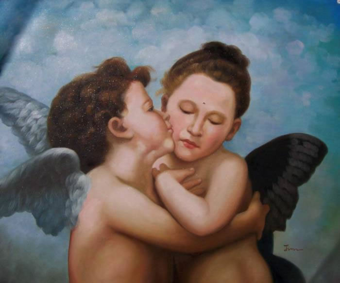 700x583 Oil Paintings Frames - Kissing Angels Painting