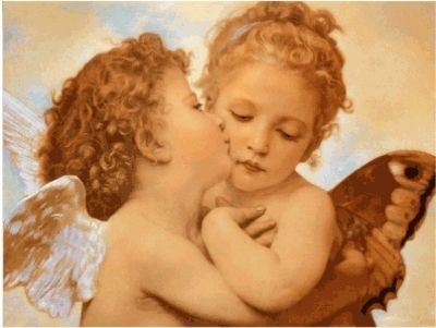 400x301 An Angel Of God Watching Over Me - Kissing Angels Painting