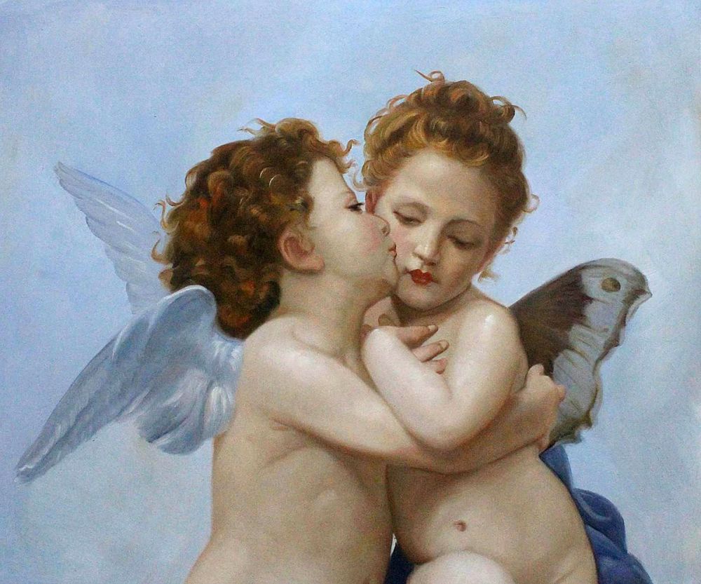 1000x833 Online Shop Angel Painting First Kiss William Adolphe Bouguereau - Kissing Angels Painting