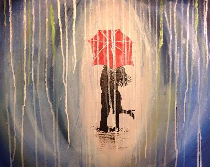 870x692 Kissing In The Rain Painting By Crystal White - Kissing In The Rain Painting