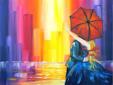 480x360 Lovers Kiss In The City Learn To Do Acrylic Painting - Kissing In The Rain Painting
