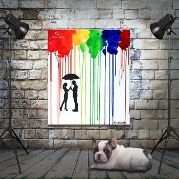 350x350 Boy And Girl Kissing In The Rain Oil Painting Portraits - Kissing In The Rain Painting