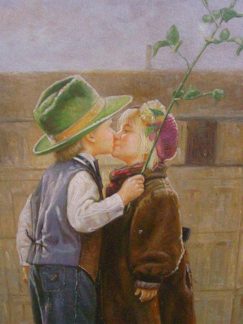 480x640 Oil Painting Children Kissing - Kissing Painting Images