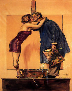 240x300 Poster Model And Painter Kissing Painting Kiss Love Art Vintage - Kissing Painting Images