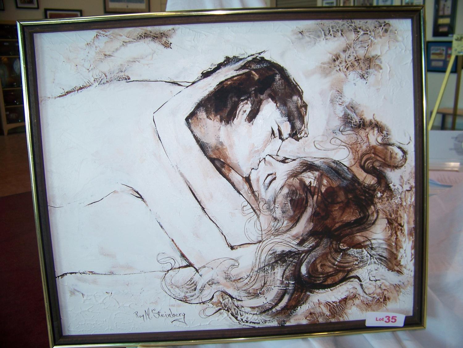 1500x1127 Roy M Steinberg Vintage Oil On Canvas Painting. Kissing Couple, Framed - Kissing Painting Images