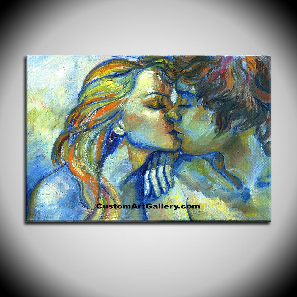1000x1000 Boy And Girl Kissing Painting On Canvas Custom Art Gallery - Kissing Painting Images