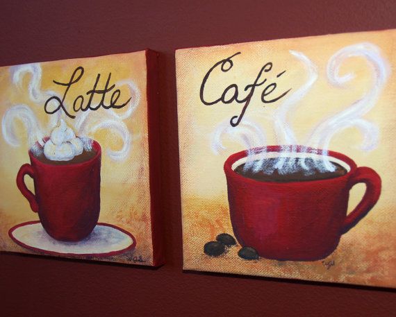 570x457 Morning Coffee 8x8 Original Kitchen Canvas Painting By 1artisanway - Kitchen Painting On Canvas