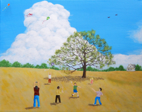 570x452 Items Similar To Wind Blown Kite Flying On Canvas Acrylic Painting - Kite Flying Painting