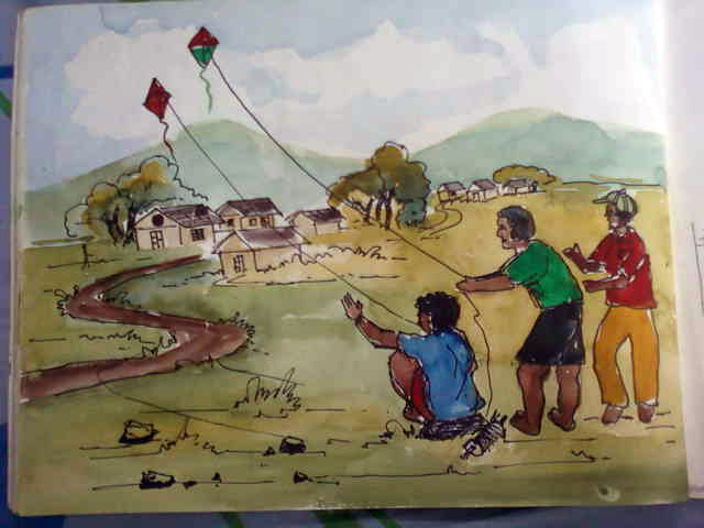 640x480 Kite Flying Kids Painting From My Mind's Notebook - Kite Flying Painting